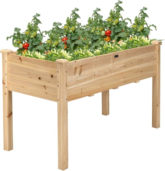 Giantex Raised Garden Bed, Wood Planter Box with Legs, Drain Holes, Elevated Garden Bed for Vegetables, Standing Garden Container Planter Raised Beds for Backyard, Patio, 49" Lx23 Wx30 H