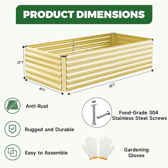 8x4x2 ft Outdoor Raised Garden Bed, Large Metal Planter Raised Beds, Planters for Outdoor Plants for Vegetables, Flowers, Herbs, Fruits, and Succulents.(4 Pcs,Yellow)