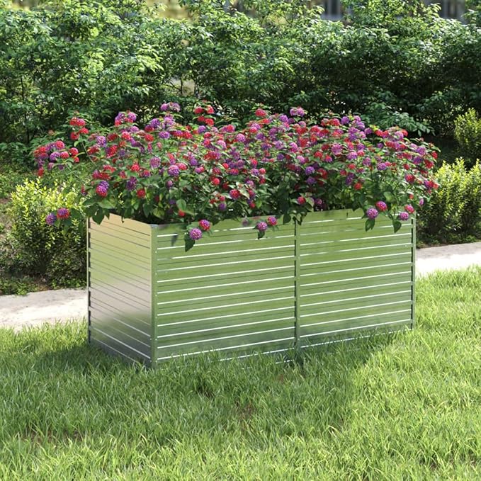Garden Beds Outdoor Planter Cages Boxes Herb Garden Raised Bed 63"x31.5"x30.3" Galvanized Steel Silver for Garden Outdoor Lawn Patio Flower Planters Metal Trough
