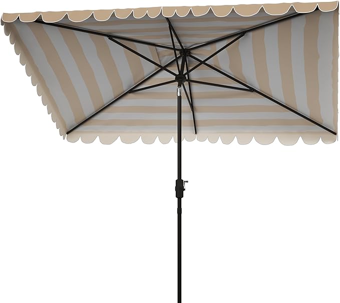 Safavieh PAT8311C Outdoor Vienna Navy and White 6'6" x 10' Rectangle Crank UV Protected Umbrella