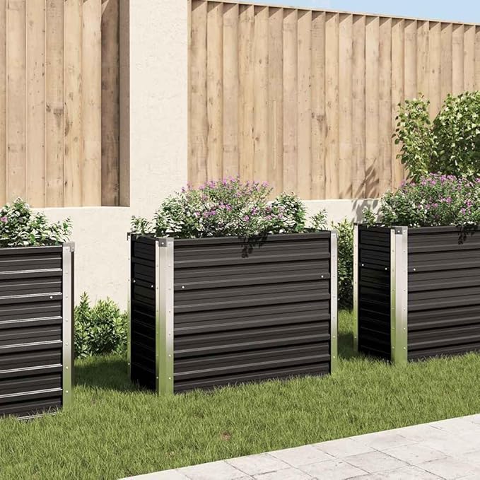 Box Raised Garden Beds s for Plants Elevated Box StandGarden Raised Bed Anthracite 39.4"x15.7"x30.3" Galvanized Steelfor Patio Balcony backyards