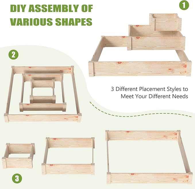 Barbella 3 Tier Raised Garden Bed Kit, Wood Planter Box Planter Raised Beds, Planter Raised Garden Boxes Outdoor Planting Boxes for Vegetables Flower Herb in Backyard/Garden/Patio/Balcony