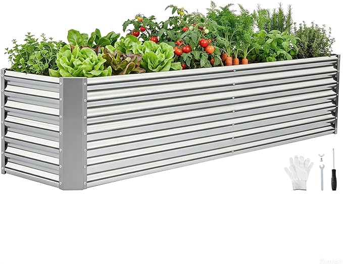 8x2x1.86ft Raised Garden Bed - Galvanized Deep Root Planter Boxes Outdoor with Wing Nuts and Safety Edges for Gardening Vegetables, Flowers, Herbs, Succulents - Silver