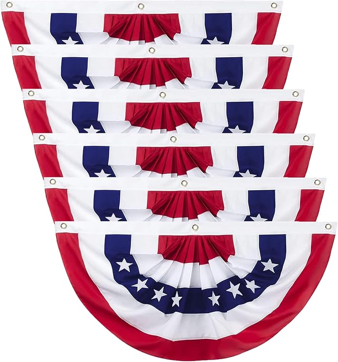 3x6 Ft American Flag Bunting - USA Patriotic Pleated Half Fan Banner Flag for 4th of July Memorial Day Independence Day Outdoor Decorations 6 Pack