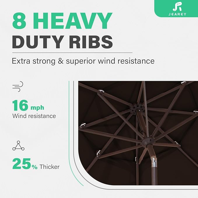 JEAREY 9FT 3 Tier Patio Umbrella Outdoor Market Umbrella Table Umbrellas with Button Tilt and Crank UV Protection Outside Garden Pool Umbrella,Coffee