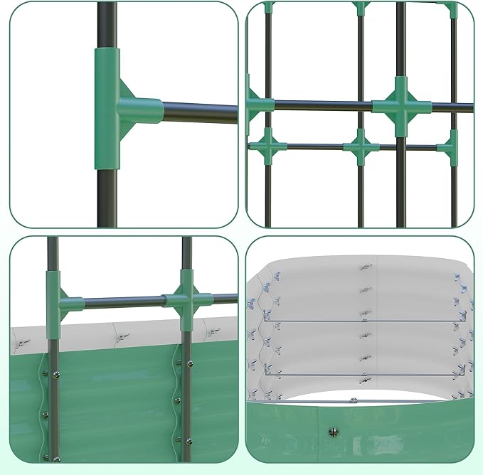Galvanized Raised Garden Bed with 96 in Tall Vertical Arch Trellis – Expandable Rust-Resistant Planter Box for Outdoor Plants, Flowers, Herbs & Vines – Includes Plant Clips, Drainage Netting,Green