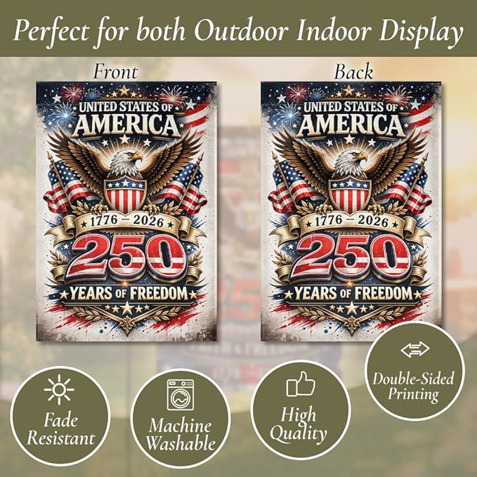 USA 250 Years of Freedom Garden Flag 1776-2026 Patriotic American Eagle Yard Flag, Independence Day Outdoor Decor, 4th of July Lawn Banner