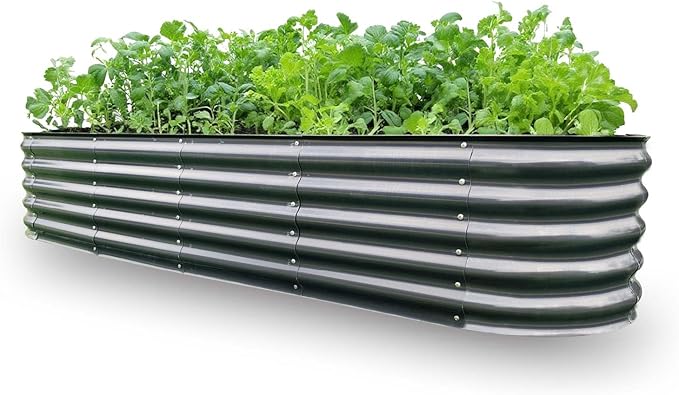 Raised Garden Beds for Vegetables Flowers Herbs (Dark Gray-8x2x1.4FT-1Pack, Oval)