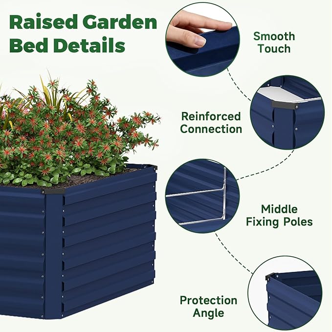 8x4x2 ft Outdoor Raised Garden Bed, Large Metal Planter Raised Beds, Planters for Outdoor Plants for Vegetables, Flowers, Herbs, Fruits, and Succulents.(4 Pcs,Blue)
