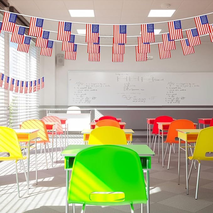 G2PLUS 40Pcs American Flags Banner-36Feet USA Patriotic String Pennant for 4th of July, Red White Blue American String Flags Banner for Independence Day Outdoor Indoor Decor, Sports, Bars, Classroom