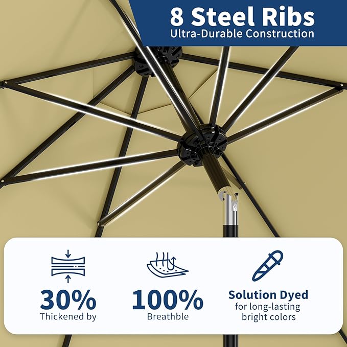GarveeLife 9FT Patio Umbrella Outdoor, Table Umbrella with Push Button Tilt and Crank, 8 Sturdy Ribs UV Protection Waterproof for Garden, Pool, Market, Deck (Beige)