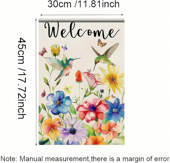 BlissYard Spring Summer Welcome Garden Flag 12 x 18 Inch Double Sided Hummingbird Spring Flowers Yard Flag Sparrow Bird Seasonal Yard Holiday Outdoor Flag Home Decor