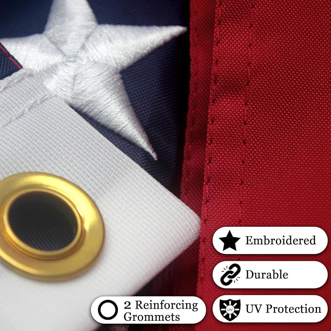 American Flag 3x5 ft Outdoor Heavy Duty - Embroidered Outside US Flags with 2 Grommets for Porch, Pole, Wall (All-Weather USA Banner)