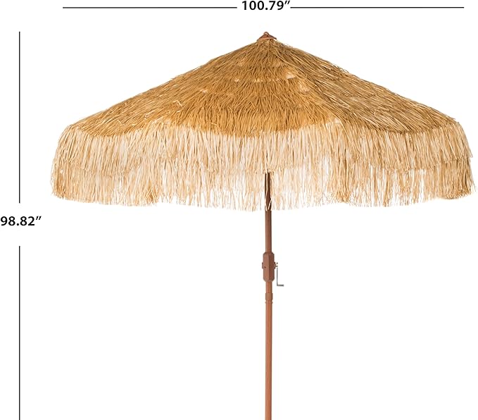 SAFAVIEH 9ft Outdoor Patio Umbrella, Tiki Collection, Tan, Crank, UV Resistant for Deck, Backyard, Pool (PAT8012A)