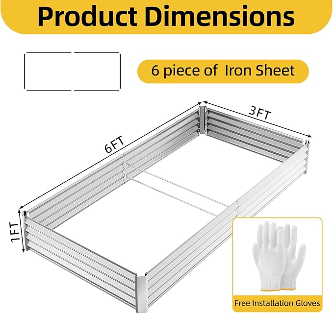 SUPERLELE 6x3x1ft Silver Galvanized Raised Garden Bed, Thickened Metal Planter Box for Outdoor Vegetables & Flowers, 72" L x 36" W x 12" H