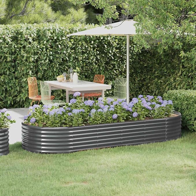 Large Anthracite Powder-Coated Steel Garden Raised Bed, Oval Outdoor Planter for Vegetables, Herbs, Flowers, Durable 98-inch
