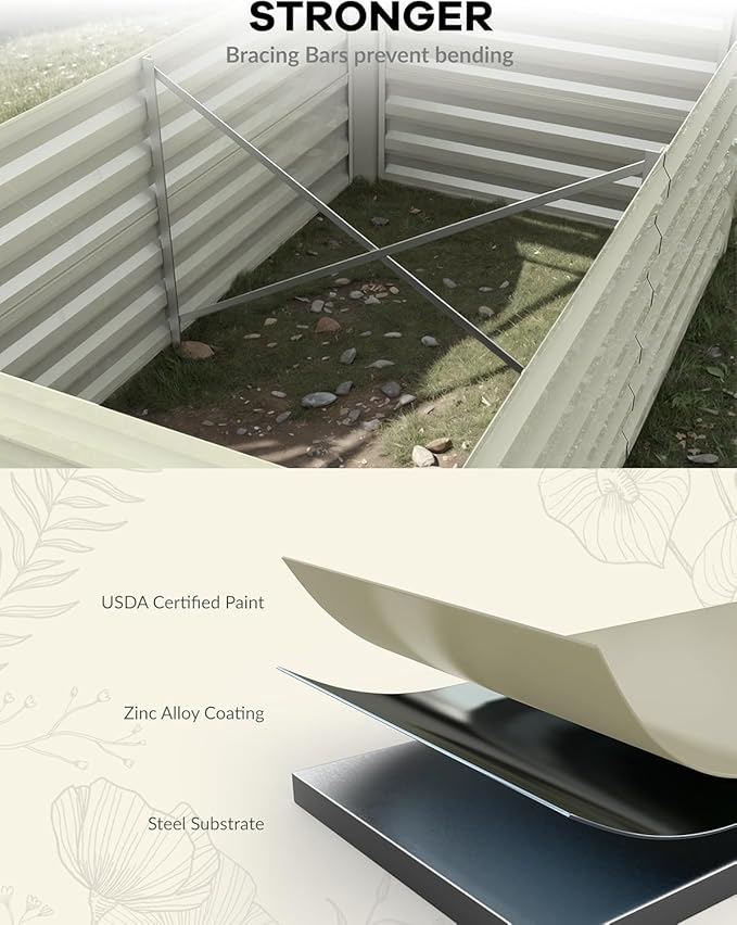 GAOMON 6x3x2 Ft Galvanized Metal Raised Garden Bed, 24-Inch Tall Outdoor Planter Box for Vegetables, Herbs, and Flowers, Rust-Resistant Heavy-Duty Garden Beds for Backyard Gardening, Beige