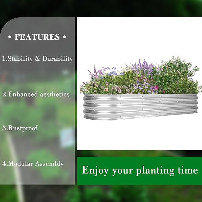 5.9 x 2 x 1 Ft Galvanized Raised Garden Bed Kit, Outdoor Oval Planter Box for Vegetables, Flowers, Herbs, Deep Rooted, Silver
