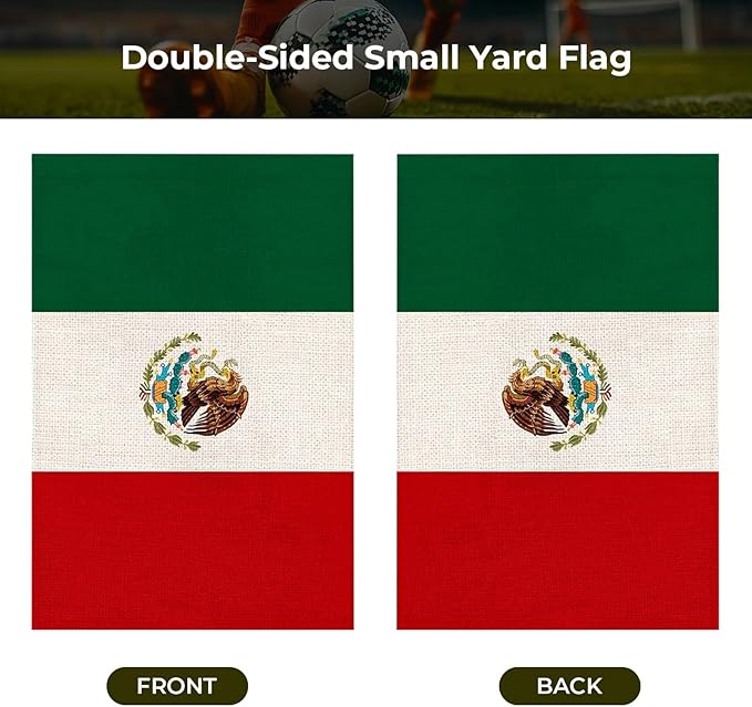 Mexico Garden Flag 12 x 18 Inch, Mexican Yard Flag Double Sided Burlap Outdoor Decor for Porch, Lawn, Mailbox, National Celebrations