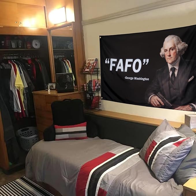 ZKflager FAFO Funny Quote Flags For Room Guys Meme Cool George Washington Flags Banner 3x5 Feet College Dorm Bedroom Wall Man Cave Frat Indoor Outdoor New GW Version