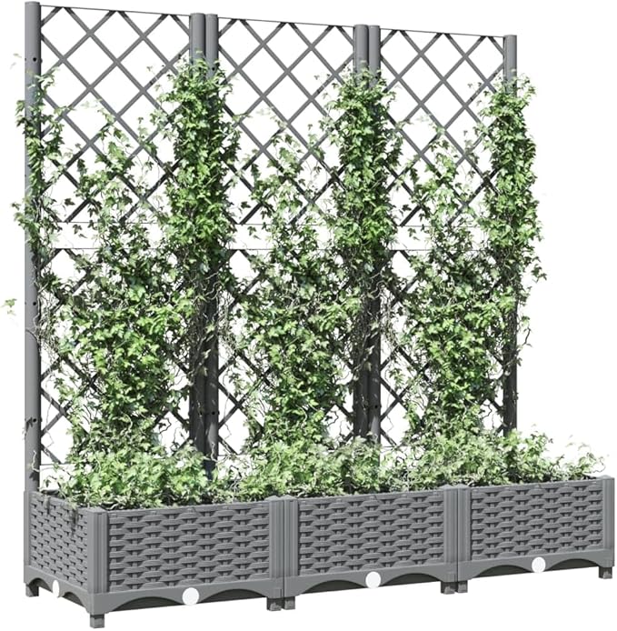 Garden Planter with Trellis Light Gray 47.2"x15.7"x47.8" PP Raised Garden Bed for Climbing Plants, Vegetable Garden Bed, Flower Beds, Elevated Planter Box for Outdoor Use