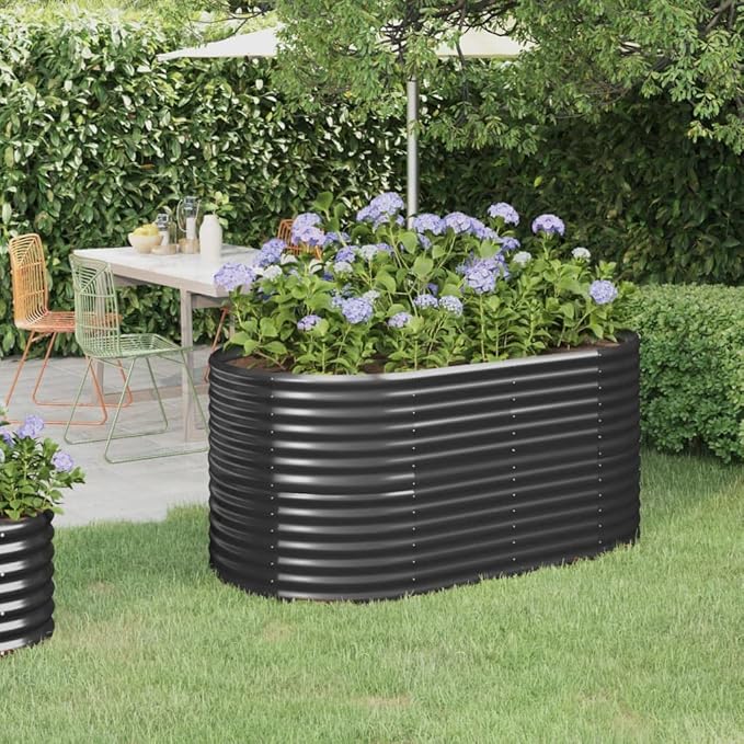 Garden Raised Bed Powder-Coated Steel 59.8"x31.5"x26.8" Anthracite,Raised Garden Bed,Outdoor Planters for Flower Herb Garden