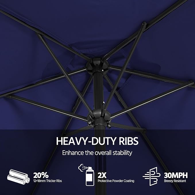 Yaheetech 9FT Patio Umbrella Outdoor with Heavy Duty Base Included,Table Umbrella with Push Button Tilt and Crank, UV Protection Waterproof for Yard/Outdoor/Wedding Parties and Events - Navy Blue
