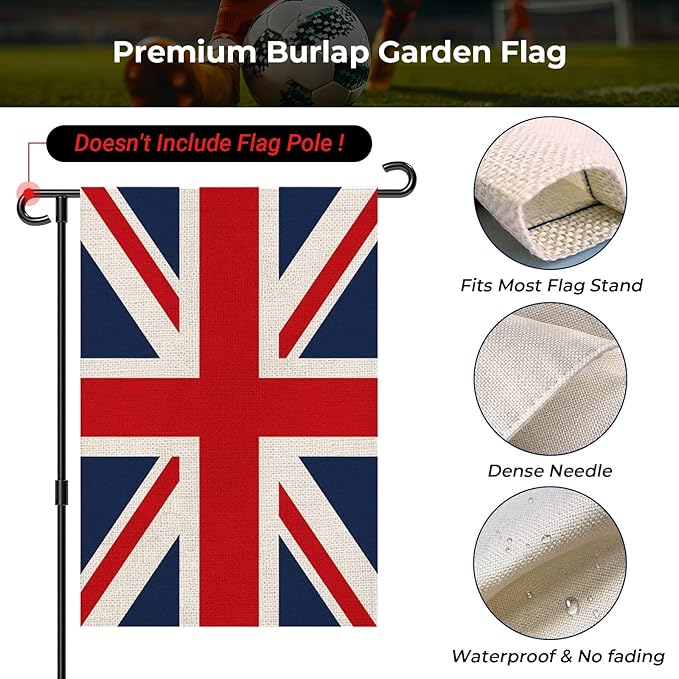 UK Garden Flag 12 x 18 Inch, British Yard Flag Double Sided Burlap Outdoor Decor for Porch, Lawn, Mailbox, National Celebrations