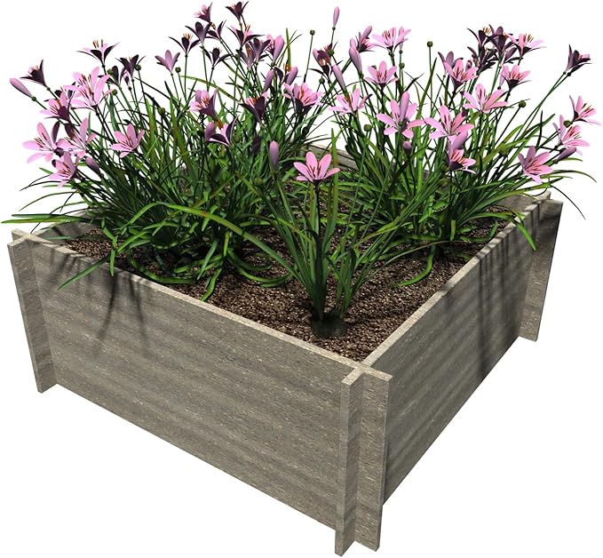 Raised Garden Bed Outdoors, Patio Ground Planter Box for Gardening Deep-Rooted Vegetables, Fruits, Flowers, Herbs, Traditional (Stone Gray, 2ft x 2ft x 10 Inches)