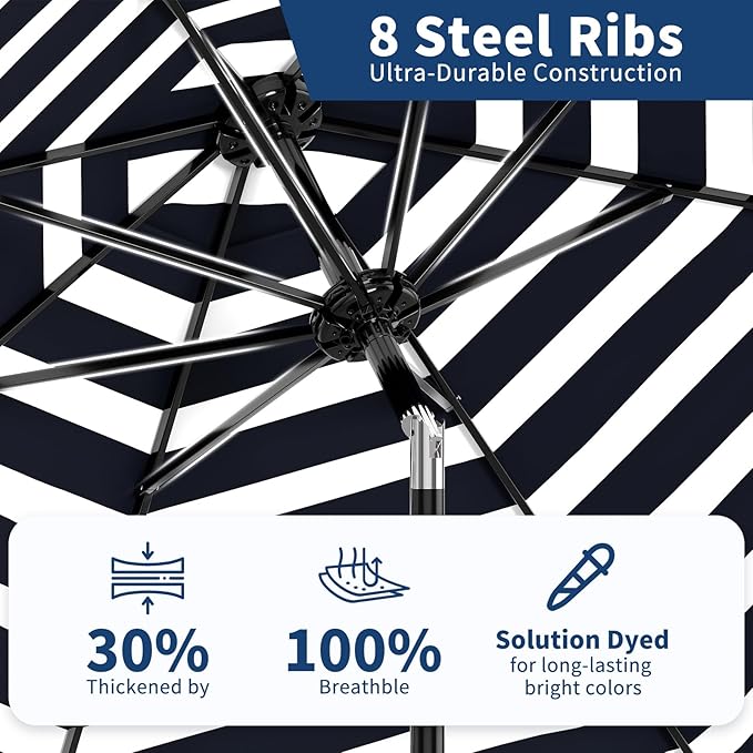 GarveeLife 9FT Patio Umbrella Outdoor, Table Umbrella with Push Button Tilt and Crank, 8 Sturdy Ribs UV Protection Waterproof for Garden, Pool, Market, Deck (Black & White Stripe)