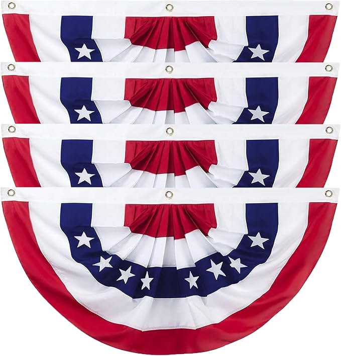 3x6 Ft American Flag Bunting - 4th of July Decorations USA Patriotic Pleated Fan Flag for Outdoor Porch Garden Decor 4 Pack
