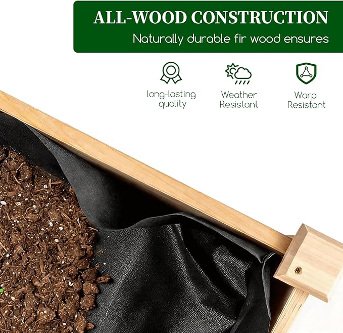 Wood Raised Garden Bed, 48x24x30in Elevated Wooden Planter Box with Legs Standing Growing Bed for Backyard, Patio, Balcony with Bed Liner, 200 Pound Capacity