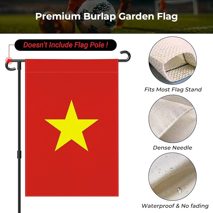 Vietnam Garden Flag 12 x 18 Inch, Vietnamese Yard Flag Double Sided Burlap Outdoor Decor for Porch, Lawn, Mailbox, National Celebrations
