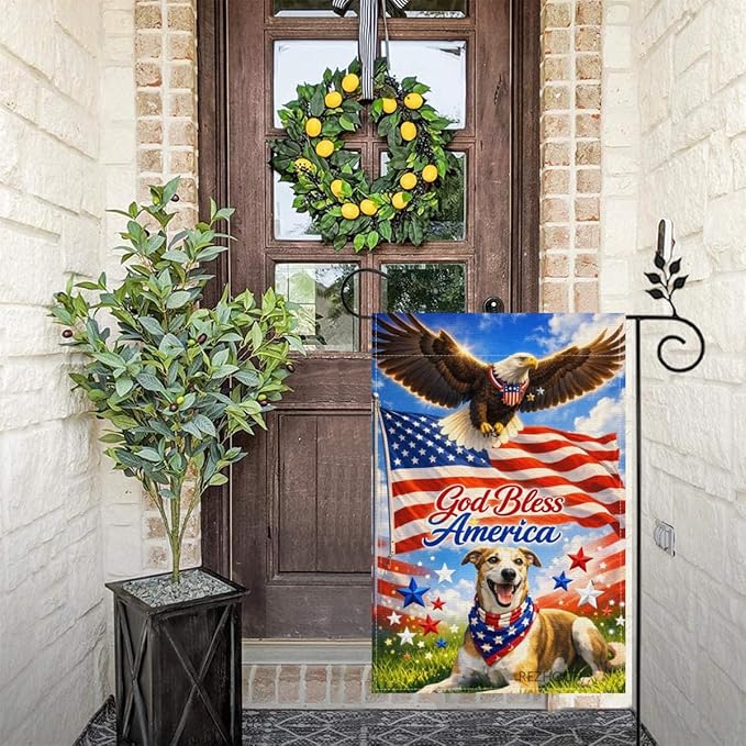 Patriotic Greyhound Garden Flag 12x18 Inch,American Independence Day Outdoor Yard USA Flag Funny Animal,Red White Blue 4th of July Lawn Porch Double Sided Outside Decor