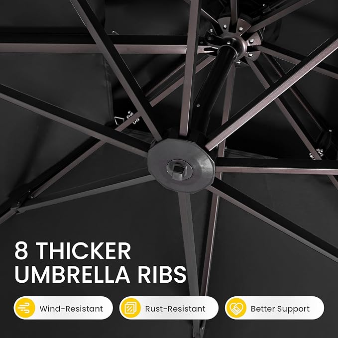 10x10 FT Cantilever Patio Umbrella with Base Included Double Top Outdoor Square Large Heavy Duty Aluminum Offset Umbrellas with 7 Level Tilt 360-degree Rotation for Pool Garden Deck,Black