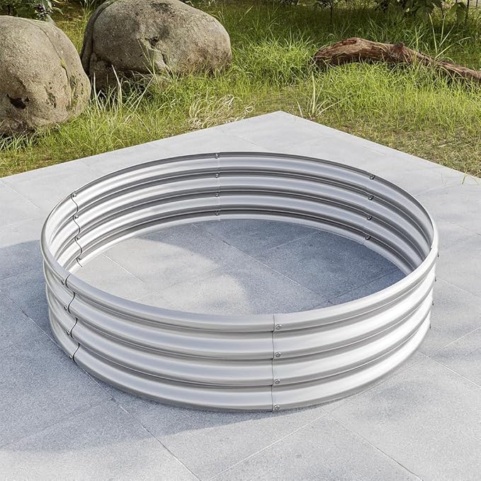 Round Galvanized Raised Garden Bed kit, Steel Fire Pit Ring Flower Planter Metal Above Ground Boxes Kit Patio Ground Planter for Planting Vegetables and Herb,Silver,47.2"×11.4"