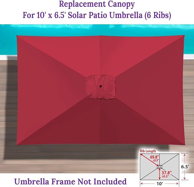 BenefitUSA Top Cover Replacement Umbrella Canopy for 10ft x 6.5 ft 6 ribs Patio Umbrella Outdoor Market (Canopy Only)
