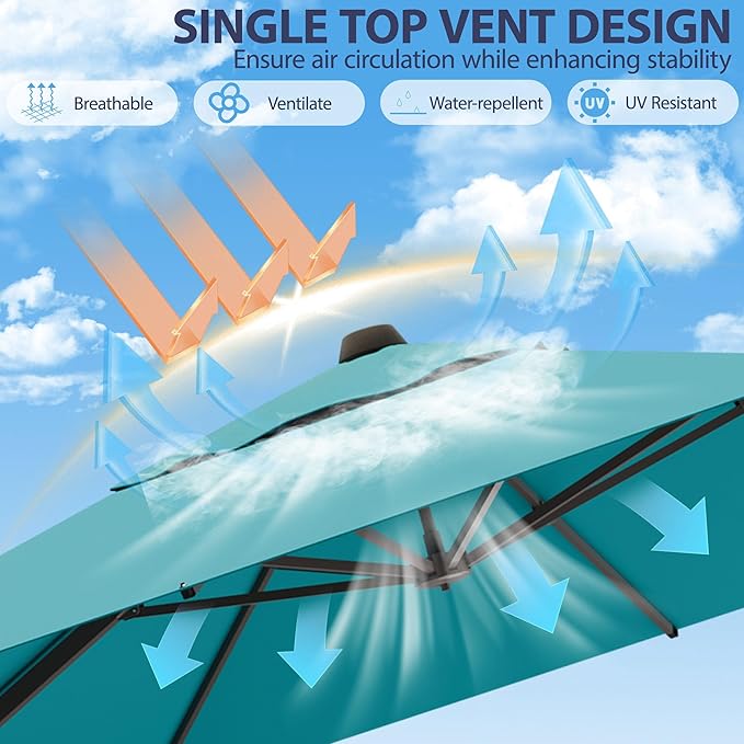 10' X 10' Patio Umbrella Cantilever Outdoor Rectangle Umbrella, Heavy Duty 360°Rotation Offset Umbrella for Garden Deck Pool Patio, Turquoise