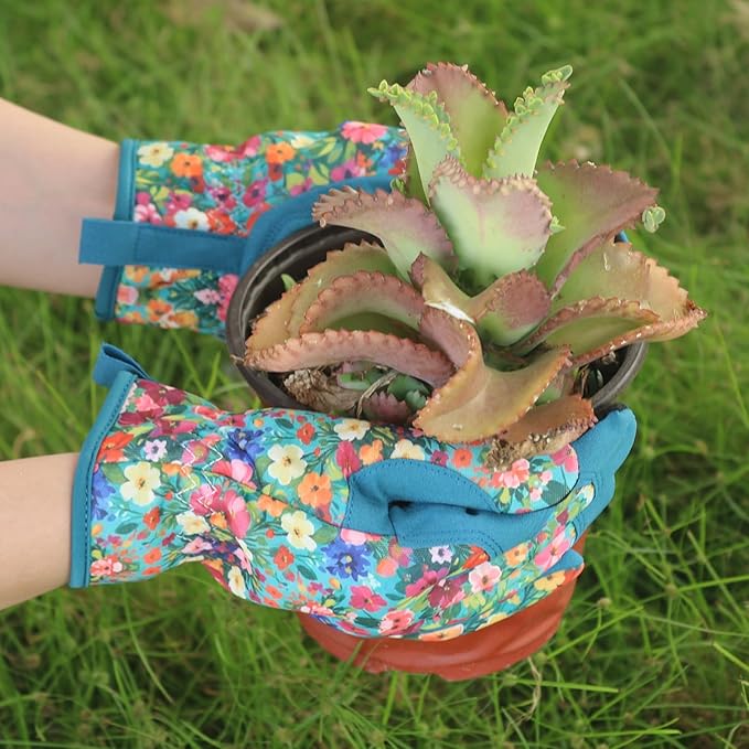 Gardening Gloves for Women, Printed Touchscreen Garden Gloves with Grip, Thorn-Proof Puncture-Resistant Work Gloves