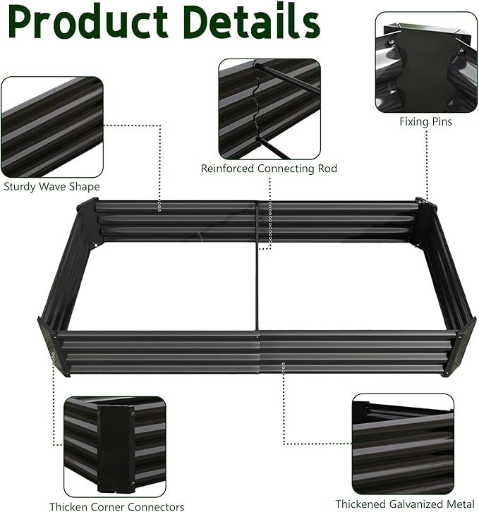 Metal Raised Garden Bed Outdoor Galvanized Raised Garden Bed 7.6x3.7x0.98ft Rectangle Planter Raised Beds Raised Planter Box for Gardening Vegetables Flowers and Herbs, Black
