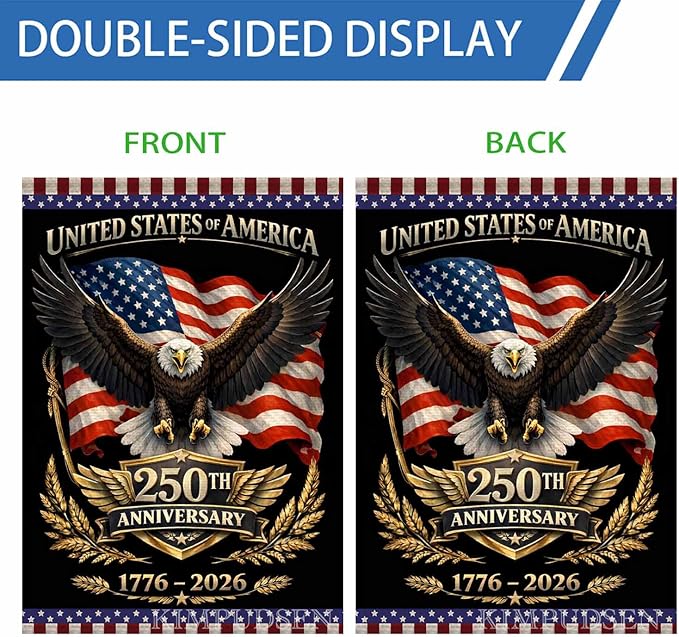 250 Years America Garden Flag,250th Anniversary USA Patriotic Flag 1776-2026 Freedom American Flag Double-Sided with Eagle Statue of Liberty Design, 12x18 Inch