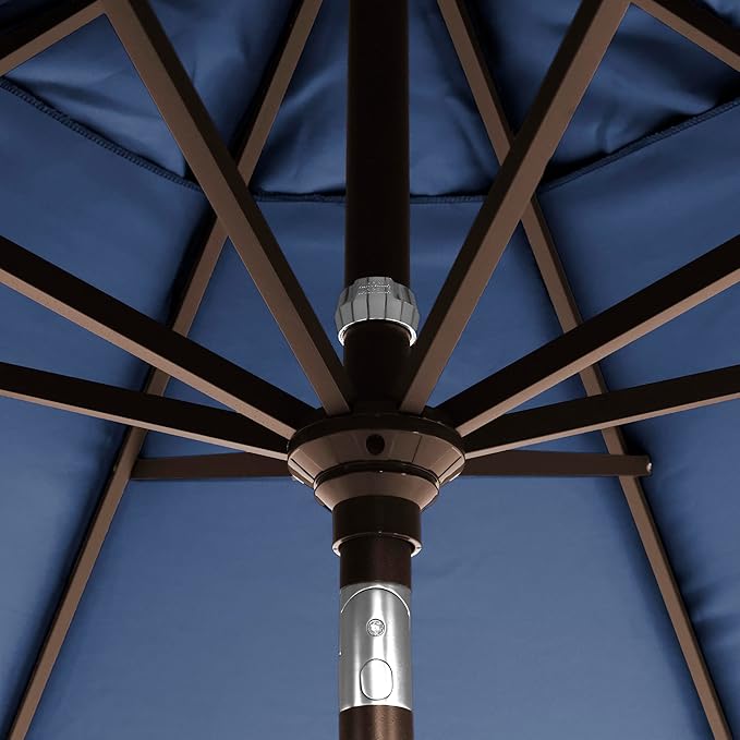 California Umbrella 12-Year-Non-Fading, 9Ft Premium Sunbrella Patio Umbrella, Hand-Crank, Button-Tilt, Bronze Frame, Navy Fabric
