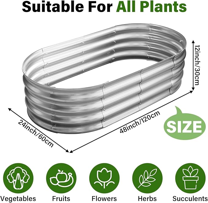 HGD Raised Garden Bed Kit, 4x2x1 ft Galvanized Planter Box Outdoor Large Metal Raised Beds for Gardening Vegetables Flower Herb (Classic Silver)
