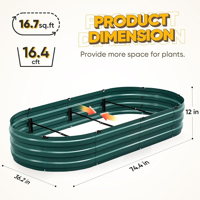 KING BIRD Raised Garden Bed Kit 2025 Upgraded Quick-Setup Galvanized Planter Garden Box Outdoor for Gardening, Vegetables, Flowers, 74x36x12 in, Green 2PCS
