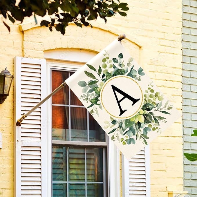 AVOIN colorlife Monogram Letter A Floral House Flag 28x40 Inch Double Sided Outside, Family Last Name Initial Yard Outdoor Decoration