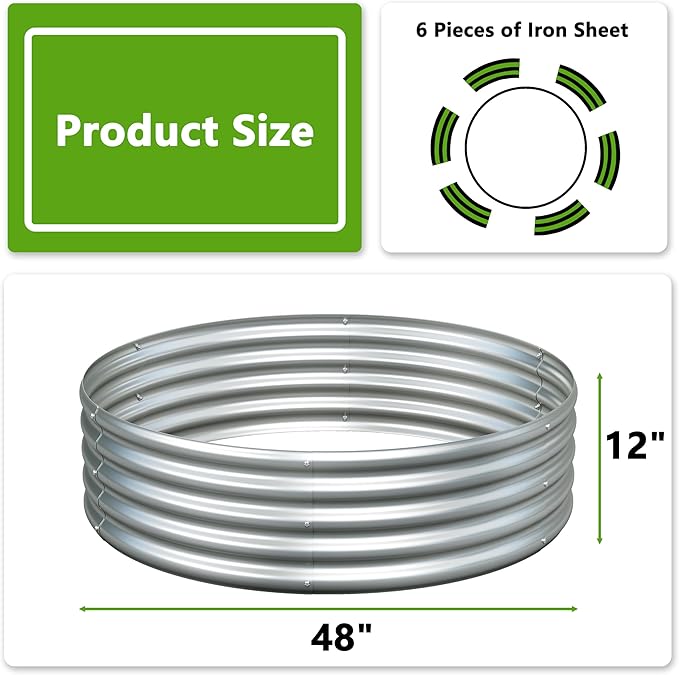 2PCS 4x4x1ft Galvanized Raised Garden Bed Kit,Round Garden Bed Outdoor Planter Box for Vegetables,Flowers,Herbs,Easy Assembly,Silver