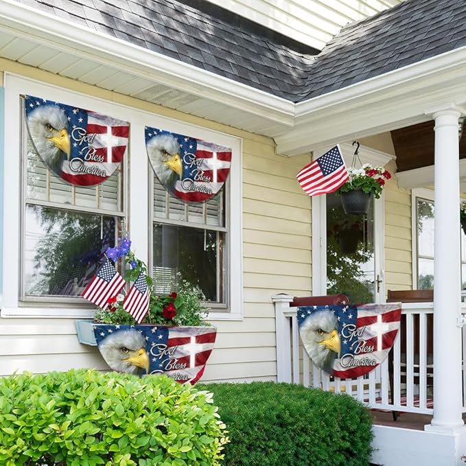 Patriotic Eagle God Bless America Non-Pleated Fan Flag MLN2625FL, 1.5x3 ft, 4 Pack