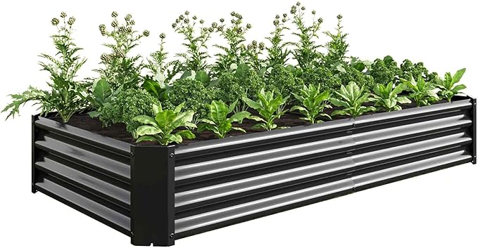 Raised Garden Beds Outdoor, Rectangle Galvanized Metal Planter Box with Kit, Above Ground Garden Bed for Vegetables Herbs Flowers and Plants (Black, 6×3×1)
