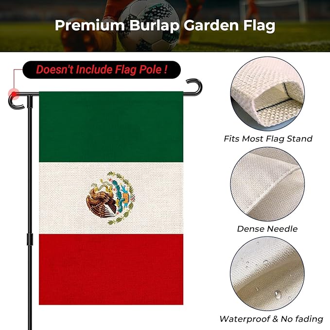 Mexico Garden Flag 12 x 18 Inch, Mexican Yard Flag Double Sided Burlap Outdoor Decor for Porch, Lawn, Mailbox, National Celebrations