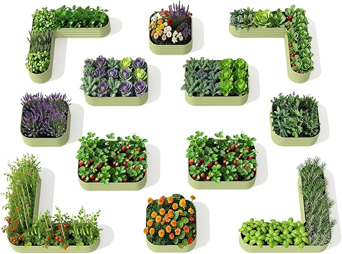 12-Pack 18” Tall Metal Raised Garden Beds – Classic Backyard Garden Layout, Fits 700 Sq Ft Backyard, Multi-Zone Vegetable Planters with Organized Walkways - Moss Green